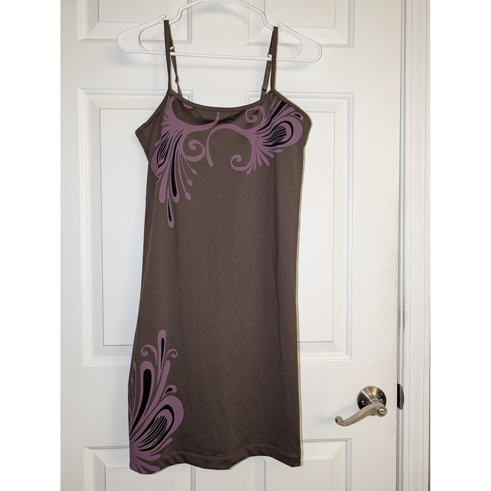 Athleta Y2K Brown Purple Graphic Cami Dress M Built In Bra Spaghetti Strap